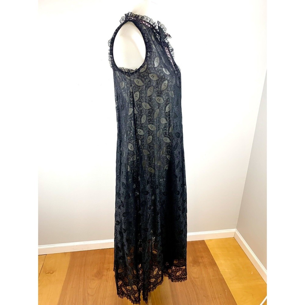 Vintage Black Lace Long Nightie Perri-Ann Lingerie Nightgown Mad Men 60’s Sheer